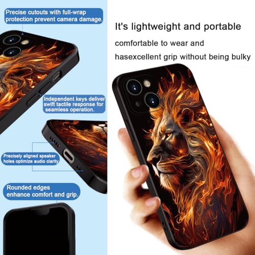 Printed with Lion for iPhone 14 case, Flaming Lion Silicone Soft Shockproof Case - Exuding Royal Authority (A1-Lions-Animal)