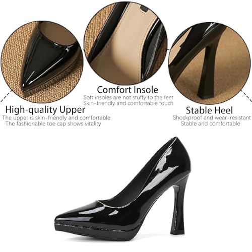 Women's Patent Leather Platform Stiletto Pumps Sexy Closed Pointed Toe Slip On Comfortable High Heels Sandals for Party Wedding Date Office Dress Shoes3