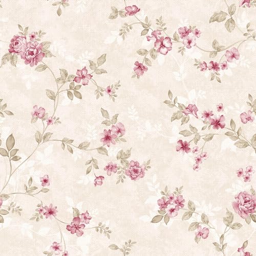 Yullpaper Papel Pintado Flores Rosa Beige Lámina decorativa para Muebles Flores Autoadhesivo Papel Pintado Flores Vintage...