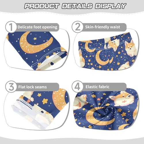 Wusikd Cute Dog Butt Stars Girls' Leggings Toddler Doodles Blue Night Sky Kids Yoga Pants Dance Active Tights 4T3