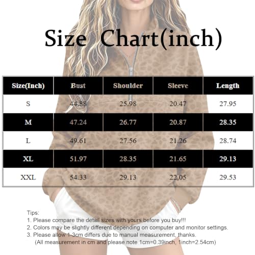 Womens Quarter Zip Pullover Leopard Printed Mock Neck Oversized Sweatshirt - image 4