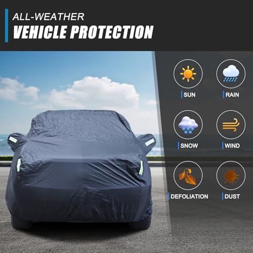 Image of Car Cover Waterproof All Weather for Compatible with C@dillac Escalade 2007-2014 Accessories, Full Exterior Outdoor Covers Rain Snow UV Sun Hail Protector with Contractible Hem (Black)
