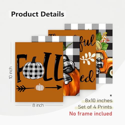 PLKMN-Fall-Wall-Decor-Set-of-4-Fall-Wall-Art-Prints-8×10-Thanksgiving-Buffalo-Check-Pumpkin-Truck-Orange-Decor-Fall-Pictures-Wall-Decor-for-Home-Gallery-Bedroom-Unframed PLKMN Fall Wall Decor Set of 4 Fall Wall Art Prints 8×10 Thanksgiving Buffalo Check Pumpkin Truck Orange Decor Fall Pictures Wall Decor for Home Gallery Bedroom Unframed