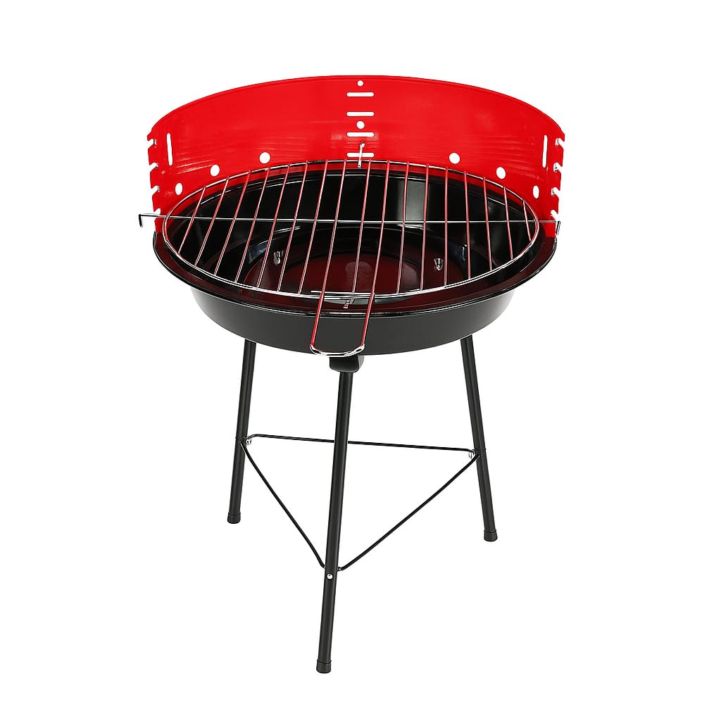Barbecue a Carbonella ECO – Ø 35 cm x 45 cm h – In Acciaio Verniciato con Griglia Cromata Regolabile e Paravento – Compatto, Leggero, Facile da Montare – Lemag SRL