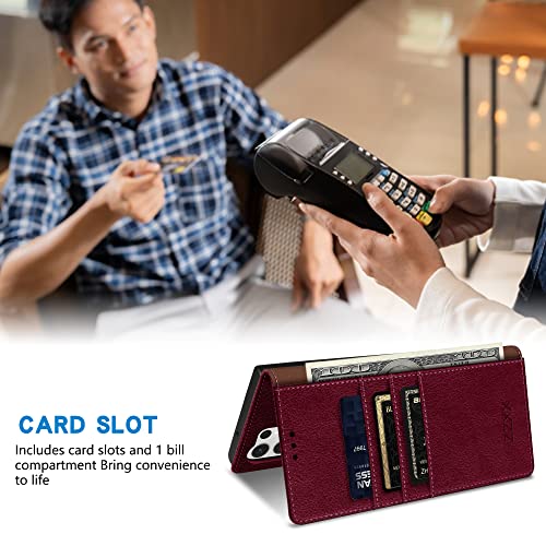 Image of ZZXX for Galaxy S23 Ultra Wallet Case Strong Magnetic 6.8 inch,Wine Red