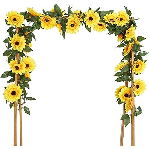 Beferr 4Pcs Artificial Sunflower Garlands Decor Faux Sunflowers Vines Silk Flowers with Green Leaves for Home Party Wedding decoration Cover