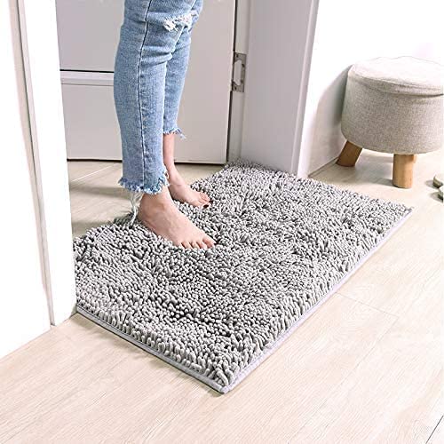 ALISSA Bath Mat Rugs Anti-slip Chenille Bathroom Rug Extra Soft and Absorbent Shaggy Rugs Non-slip Rubber Tub Mats with Antibacterial Soft Microfiber Machine Washable (Grey, 50 x 70 CM)