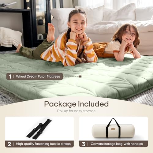 Image of ZonLi Japanese Floor Mattress Futon Mattress King Size, 6 inch Thicken Roll Up Tatami Mat 100% Cotton Washable Cover, Portable & Foldable Floor Bed Mattress for Sleeping, Dormitory, Adult Kids, Green