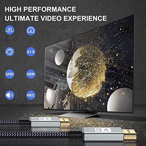 Cavo HDMI 4K 20 m HDMI 4K a 60 Hz 18 Gbps ad alta velocità HDMI 2.0, in nylon intrecciato, connettori dorati con canale di ritorno Ethernet/audio, compatibile con video 4K UHD 2160p, HD1080p grigio