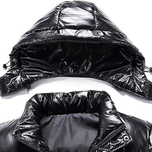 Zipped Hooded Puffer Shiny Jacket for Men Water-Resistant Thermal Padded Puffy Coat Casual Winter Jackets Outwear4