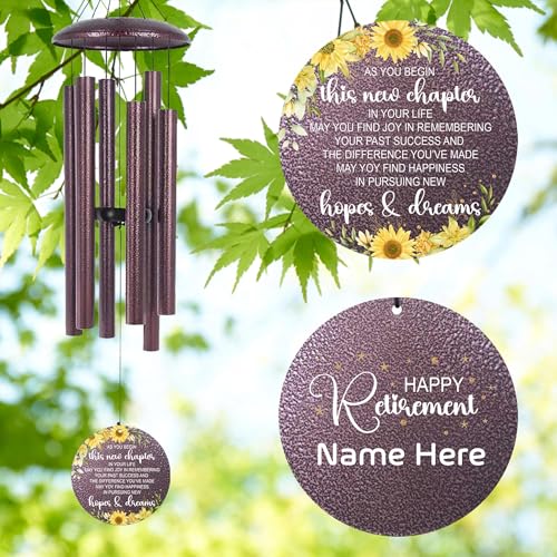 Image of ASTARIN Personalized Happy Retirement Gifts for Women Men, Retirement Deep Tone Wind Chime, Retire Gift for Women /Men Teacher Coworker 2025, Going Away Farewell Gifts