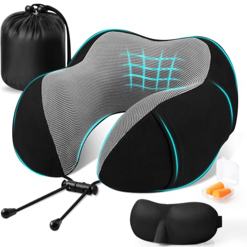 CloudBliss Neck Pillow for Airplanes, Memory Foam Travel Pillow, Black