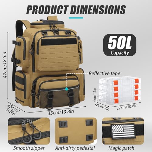 Image of Tactical Fishing Backpack with 4 Tackle Boxes, Rod Holders & Bottle Holder