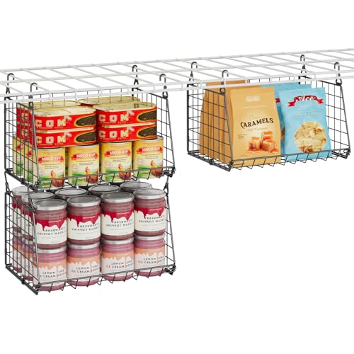 3-Pack Under Shelf Hanging Baskets - Space Saving Pantry Shelf Organizer with 360° Rotating Hooks for Kitchen Storage, Foldable Small Space Solutions for Pantry Organization, Black