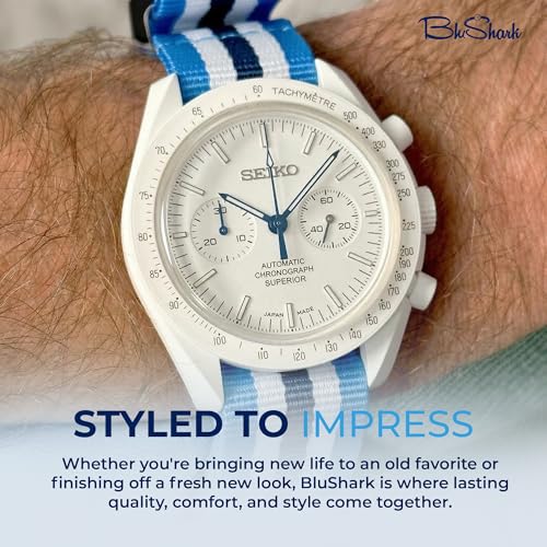 Image of BluShark - Original Collection Military-Style Waterproof Watch Strap, Fits All Timepiece Brands, Durable Nylon Wristwatch Accessories with Stainless Steel Buckle - 18mm, 20mm, 22mm & 24mm Watch Bands