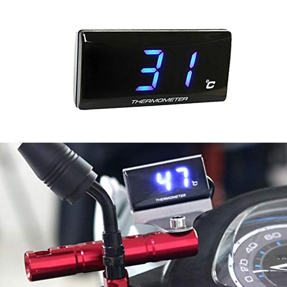 Riloer Thermomètre Eau Moto Digital avec Capteur à Filetage M10, Jauge de Température LCD Étanche avec Rétroéclairage Bleu, Universel pour 12V Scooter, Racing, VTT, 50cc