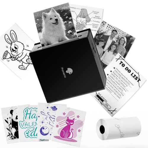 Phomemo Mini Sticker Printer- Mini Printer Sticker Maker Machine M02, Print Pods Suitable for Creative DIY, Diaries, Photos, Study Notes, Portable Thermal Inkless Label Maker for Home/Travel, Black