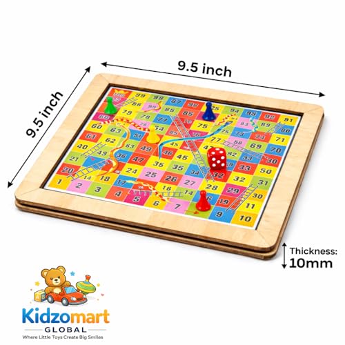 Image of 2-in-1 Wooden Board Game Snakes & Ladders | Reversible Travel Game | Vibrant Multiplayer Game for Kids & Adults| Smooth & Durable Indoor Board Game Set (9.5 Inch)