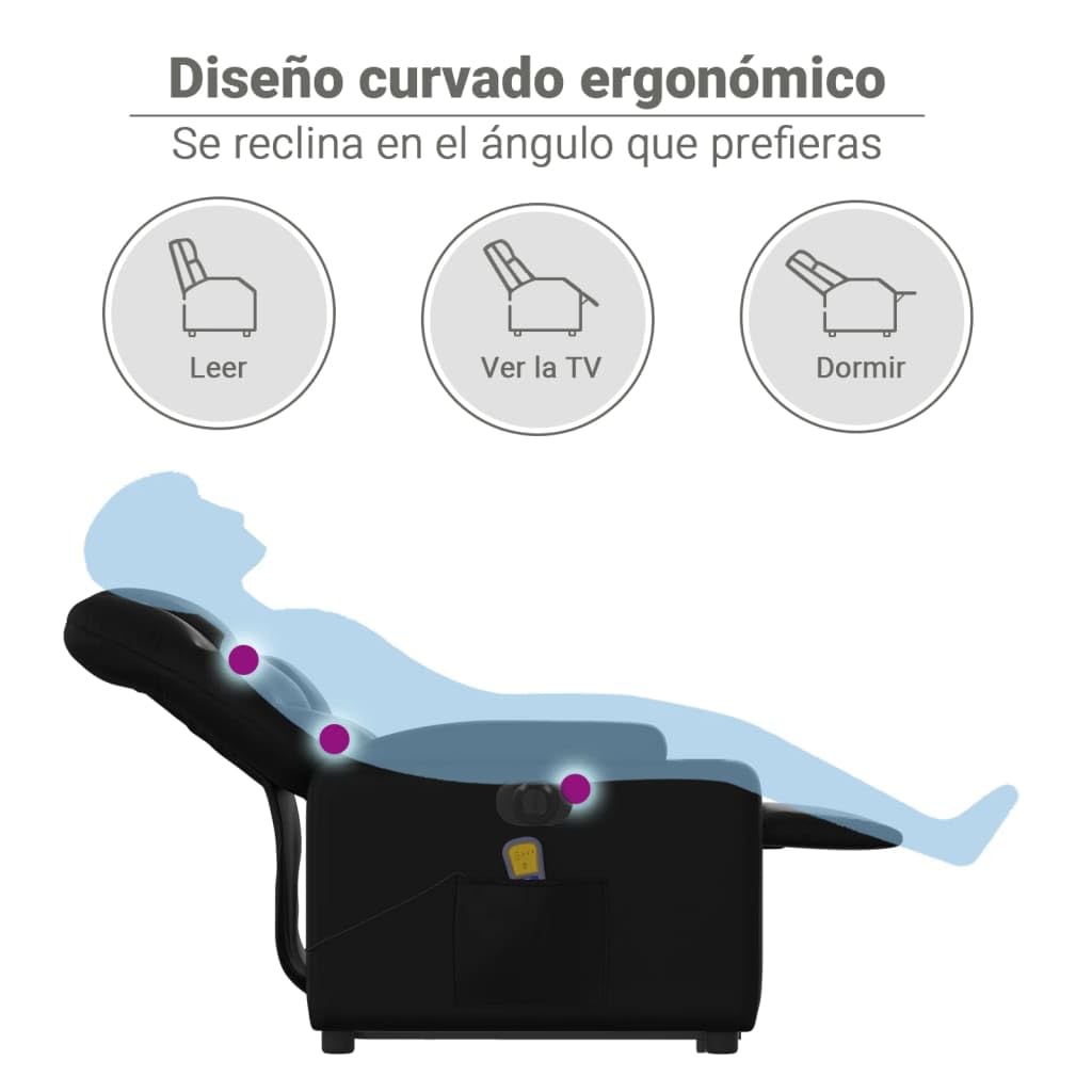 vidaXL Sillón de Masaje elevable eléctrico Cuero sintético Negro