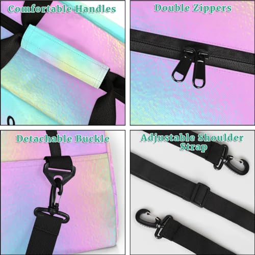 Personalized Dance Bag Girl Sport Duffel Bag, Custom Kids Gym Bag, Customize Travel Duffle Bag with Name, Overnight Weekender Bags,Pink Blue Rainbow, Dance Gifts4