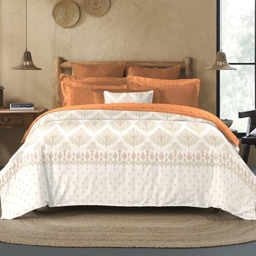 Image of MYTRIDENT Sanskriti Cotton Bedsheet for Double Bed, Gifting Collection King Size - Kantha Orange