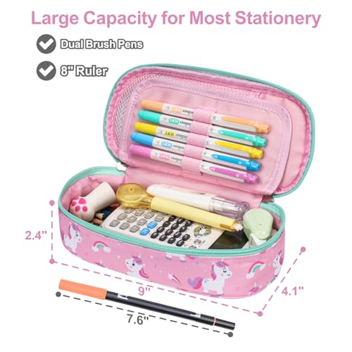 Image of Cute Kids Pencil Case - Girls Pen Pouch Large School Organizer | Pen Bag & Smooth Zipper, Multi-Slot Storage, Mesh Pocket, 900D Water Resistent, Giftable School Supplies, Pink, Unicorn