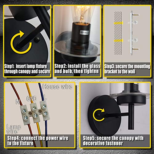 SISVIV Rétro Applique Murale Intérieur Vintage Lampe Murale Industriel Lampe de Mur Verre E27 pour Bar, Cuisine, Restaurant, Couloir, Salle de Bains Noir - Image 8