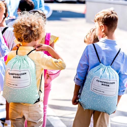 Image of 18 Pcs Back to School Composition Book Drawstring Bag Bulk 13 inchx16 inch Backpacks Carrying Folder Computer for Writing Teacher (Pastel)