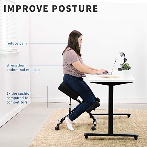 Vivo Kneeling Chair With Wheels, Adjustable Ergonomic Stool For Home And Office, Mobile Angled Posture Seat, Steel Frame & Black Cushions, Chair-K05B #TOP2