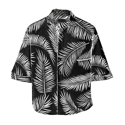 Image of MiraMichi Men's Corduroy Printed Half Sleeve Casual Shirt - Regular Fit Hip Length