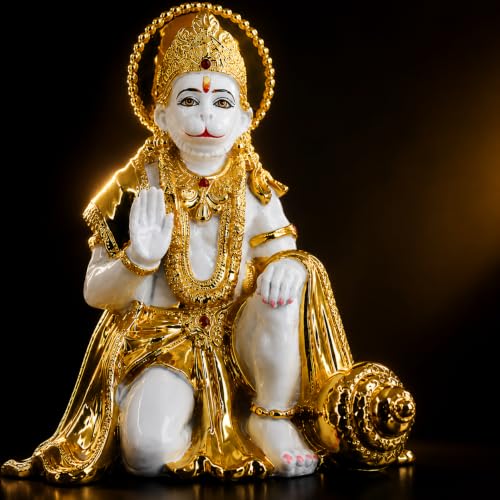 Image of Hanuman Idol Ceramic Showpiece, Golden & White Decorative Hanuman Murti for Pooja Room, Temple /Home Decor, Auspicious Gift (35 cm)