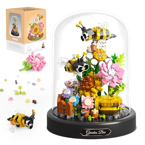Image of QLT QIAOLETONG Flower Bouquet Building Sets, 588 PCS Animals Flowers Botanical Collection Mini Bricks Building Blocks Toy for Adults, Valentine's Day for Her Mom Women Wife Girlfriend (Bee)