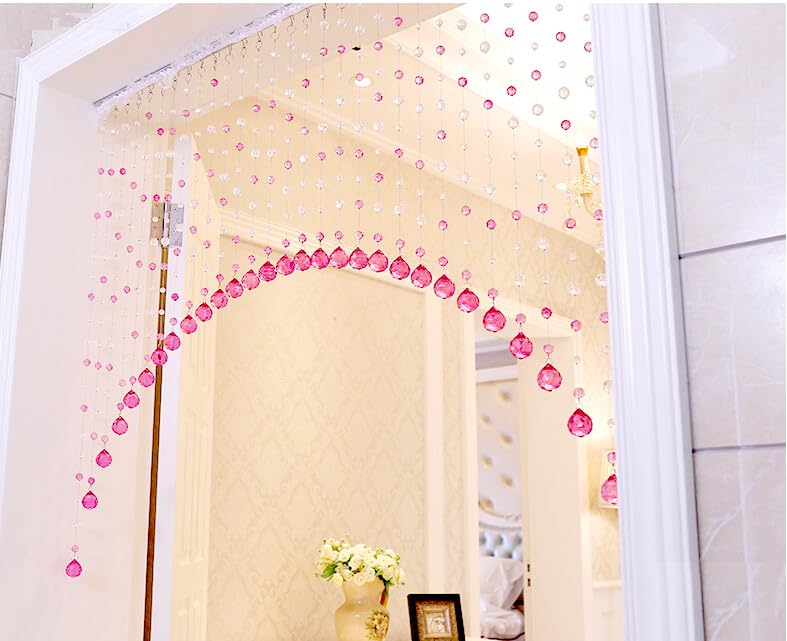 Image of K9L 10 String, Acrylic Bead and Drops, String Hanging Crystal Curtain (10 String Suitable to 2.5 to 3 Feet Width) (Pink)