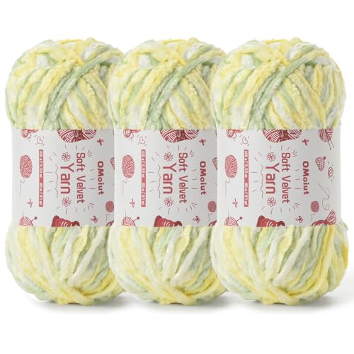 Image of 3x100g Fluffy Velvet Chenille Yarn for Crocheting and Knitting, 3x87.4yd Baby Yarn for Crocheting Soft, Crochet Chunky Yarns Amigurumi Yarns (3 Greenish Yellow)