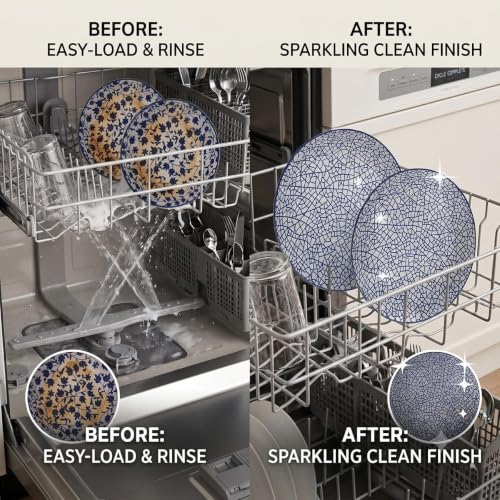 Image of Ceramic Pasta Plates, Blue & White Crackle Pattern Serving Plates, Ceramic Dinner Plates, Dishware for Pasta, Salad, Snacks & Meals, Microwave & Dishwasher Safe Crackle Mosaic Pattern, PACK OF 2)