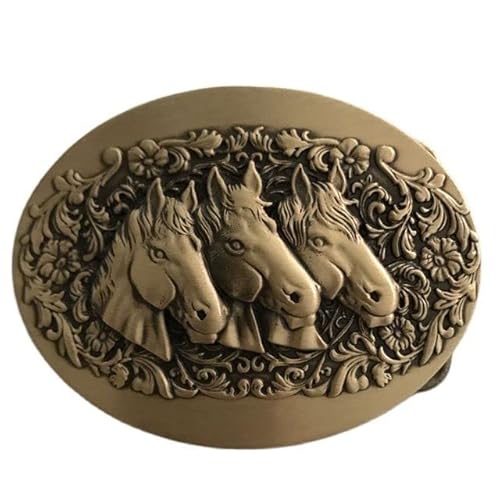 JTWMY Hebilla De Cinturón para Hombre 8 * 6 cm Ovalada 3D Cabeza De Caballo De Encaje Hebilla De Latón Macizo para Hombre Cabeza De Cinturón Ajuste 4cm Cinturón Ancho-Dorado Cover