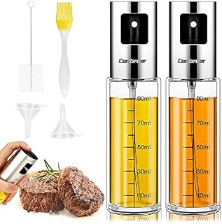 Olive Oil Sprayer, 2Pcs Vinegar Dispenser Mister with Upgraded Spray Mouth, 100ml Glass Oil Dressing Spray Bottle for Cooking Kitchen BBQ Salad Baking Roasting Grilling (2 Pack)