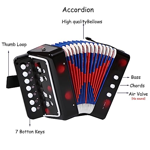LIEKE Akkordeon-Spielzeug für Kinder, Musikinstrument, Mini-Akkordeon für Anfänger, Schwarz