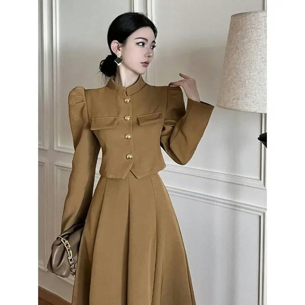 QXWD - Elegante conjunto de falda larga para mujer, a la moda, vintage, oficina, elegante, formal, casual, delgado, traje de noche de dos piezas