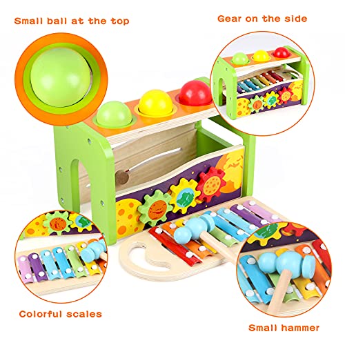Canuan 4-In-1 Hammering Pounding Toys, Pound & Tap Bench With Slide Out Xylophone, Multifunctional Montessori Wooden Musical Pounding Toys For 1 2 3+ Years Boy Girl Baby Toddlers #TOP5