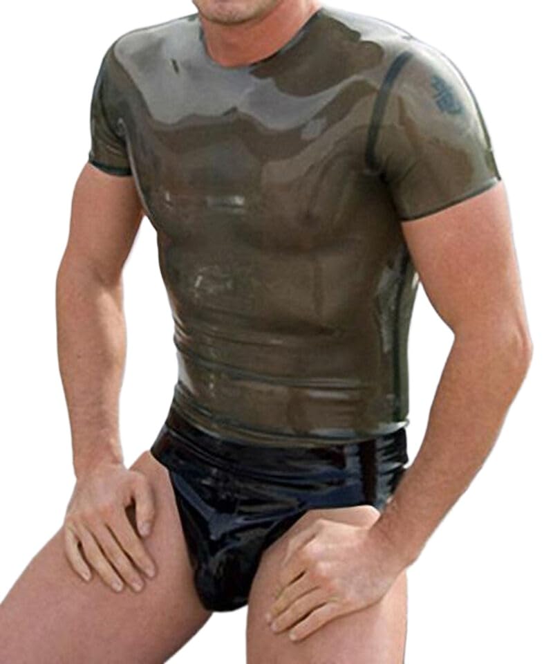 Sexy Latex Men T-Shirt Rubber Short Sleeve Tops Gummi 0.4mm Unique Party Wear