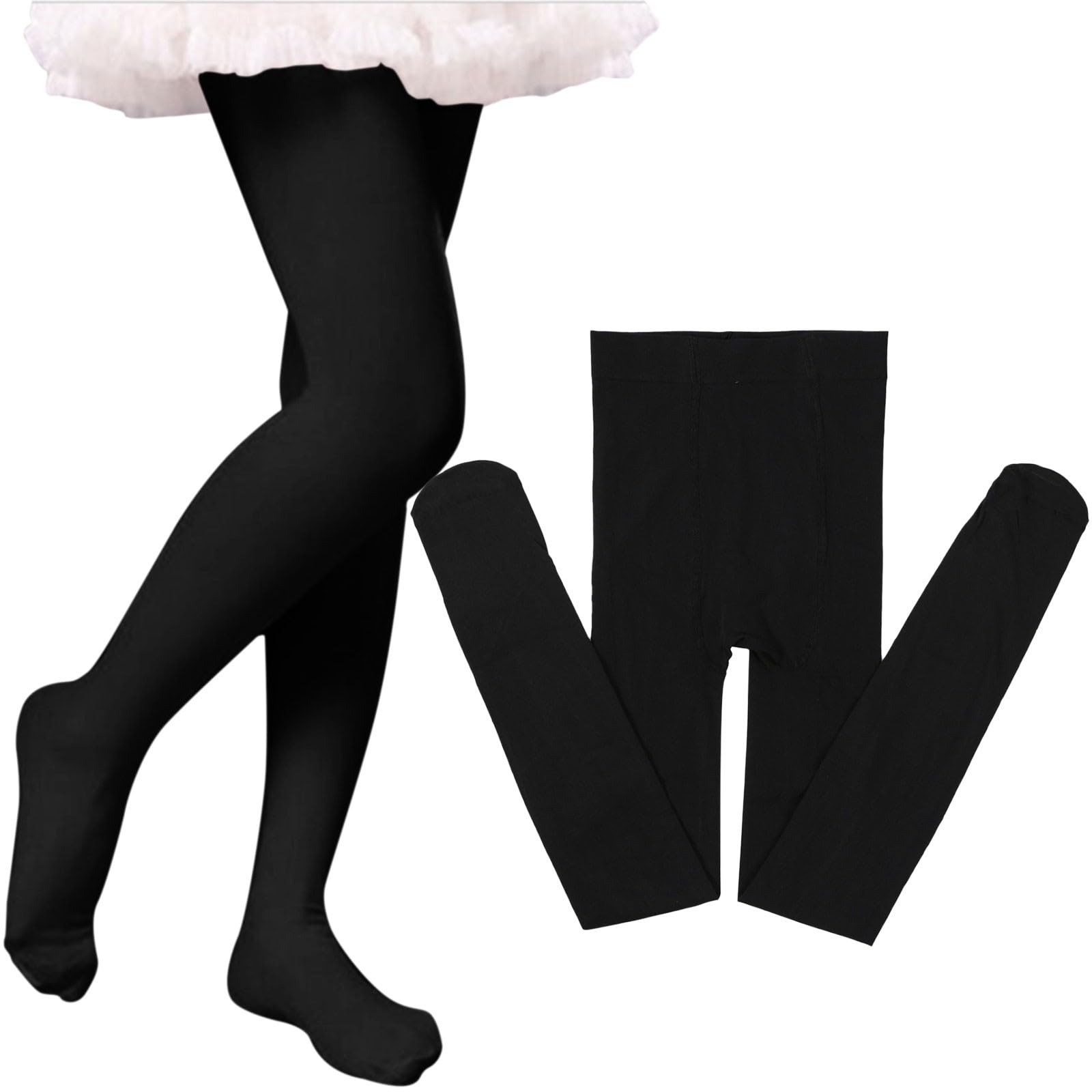 RNTOP Girls Solid Color Leggings Little Girl Ballet Dance Students School Footed Tights Baby Toddler Socks (Black, 7-8 Years)