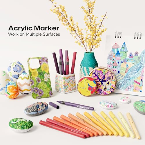 Image of MemOffice Direct Liquid Acrylic Paint Markers, 24 Colors Brush Tip Pens with Carrying Case, No Bleed, Waterproof, for Rock, Wood, Canvas, Glass, Fabric, DIY Crafts for Adults