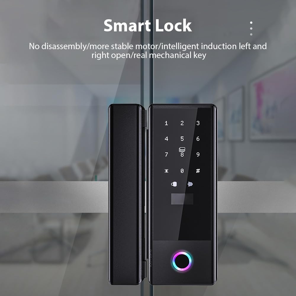 Smart Lock Cerradura de puerta de cristal WiFi Remote App TY Huella dactilar Contraseña Tarjeta IC Cerradura de puerta Intercambiable Dirección del cuerpo de cerradura para puerta de oficina o
