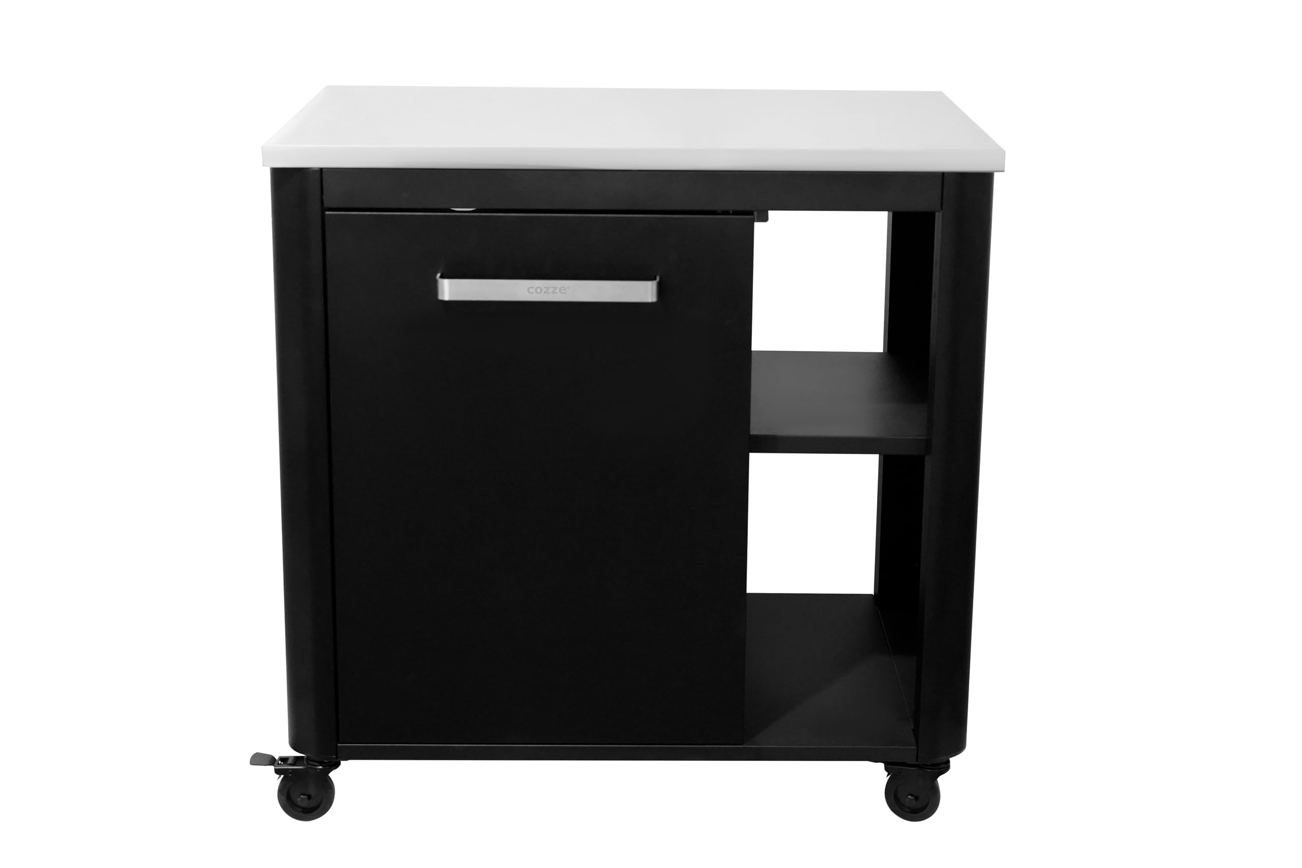 Table de Cuisine Extérieure Cozze® - Plan de Travail en Acier Inoxydable, Charge Max 100kg, avec Roues Robustes & Porte-Bouteille de Gaz, Noir