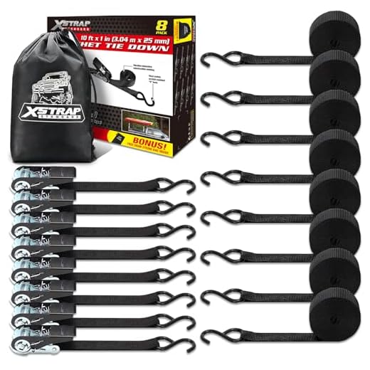 XSTRAP STANDARD Ratchet Tie Down Straps 8PK 1'' x 10 ft - 900 LB Break Strength Cargo Straps for Moving Appliances, Lawn Equipment, Motorcycle (Black)