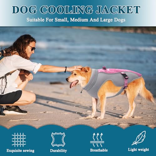 Verbesserte Hundekühlweste mit Geschirr D-Snap, Sonnenschutz für den Sommer beim Laufen - Reflektierende Streifen, atmungsaktives Mesh - Sportlicher Kühlmantel für kleine, mittlere und große Hunde, L