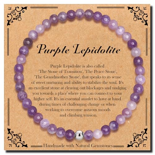 BONNY BOXX 4mm Natural Stretch Purple Lepidolite Bracelet for Unisex, Handmade Elastic Healing Crystal Gemstone Bracelet Yoga Stress Relief Gift for Men Women