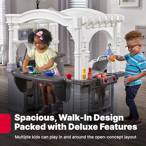 Step2 Grand Walk-in Kitchen & Grill Kids Playset, Indoor/Outdoor Kitchenette, Interactive Play with Lights and Sounds, Durable Plastic, 103 Piece Toy Accessories, Toddlers 2+ Years Old, Gray/White - image 2