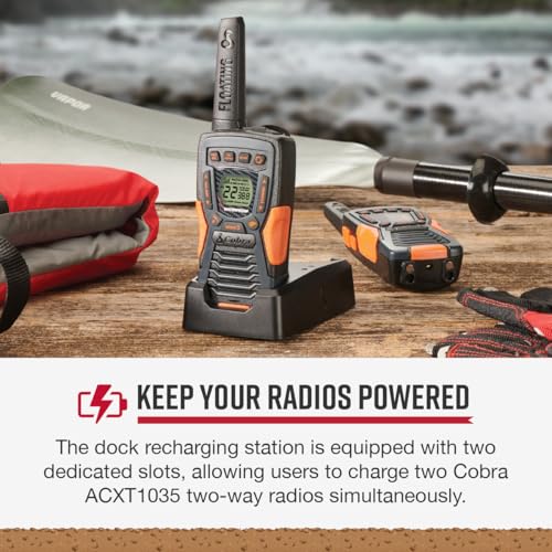 Image of Cobra ACXT 1000 Dock Charging Station for 2 Walkie Talkies with UBS Charging Cable - Dual Desktop Portable Charger, Compatible with AXCT1035R Rugged Outdoor Models